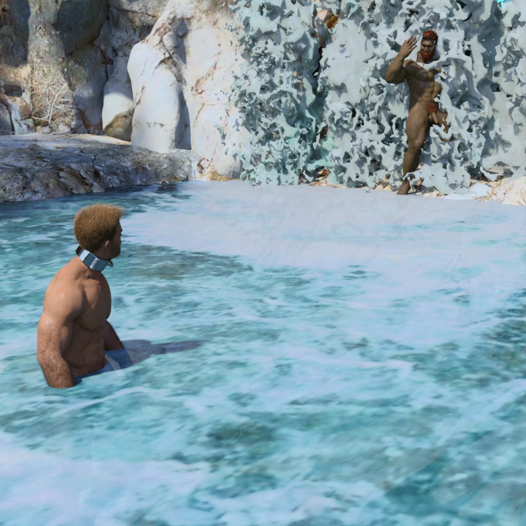 1human 1orc 2boys 2males 3d 3d_(artwork) 3d_model flaccid flaccid_cock flaccid_penis friendly friends friendship ginger ginger_hair green_eyes human in_water inviting male_only naked naked_male nonsexual nonsexual_nudity nude nude_male oc orc orc_male original original_characters outdoor_nudity red_hair slave_collar waterfall waterfall_shower wereorc_(artist) wholesome