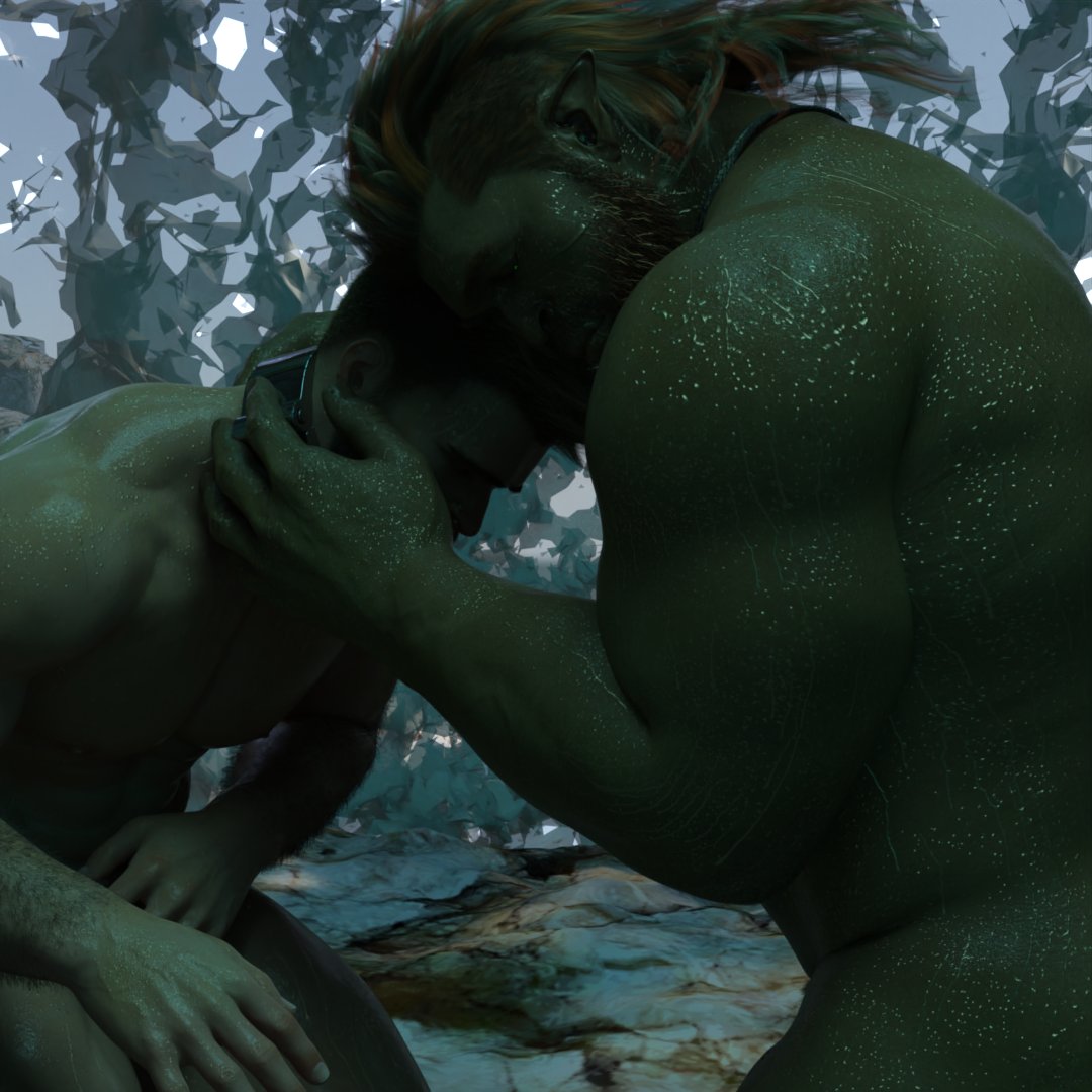 1human 1orc 3d 3d_(artwork) 3d_model collared comforting compassionate concerned flaccid flaccid_cock flaccid_penis friendly friends ginger_hair green_body green_skin hairy_arms helping_hand homoerotic hugging interspecies interspecies_yaoi male/male male_bonding male_focus male_only masculine_bottom masculine_slave muscle_bottom oc orc_on_human original original_characters outdoor_nudity outdoor_sex outdoors red_hair supportive tagme wereorc_(artist) wet_body wet_skin