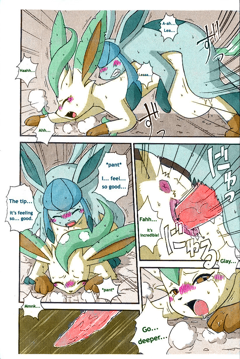 anus blush brown_eyes comic doujinshi eeveelution female glaceon internal kemono leafeon male mikazuki_karasu nintendo penis pokemon pokemon_(species) pussy sex translated video_games