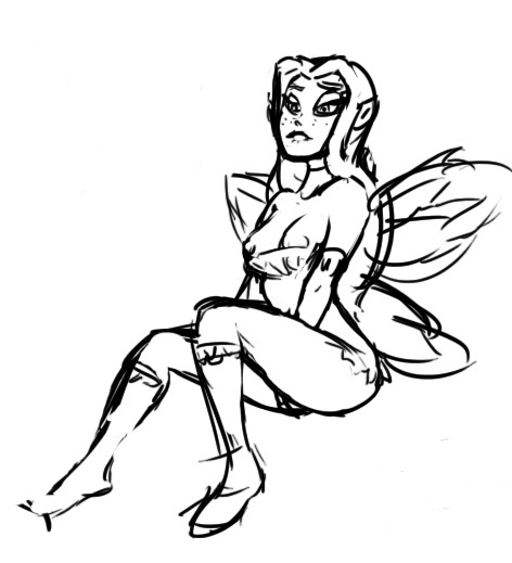 1girls biting_lip breasts faeries fairy female greyscale illusen_(neopets) monochrome neopets nipples solo wings