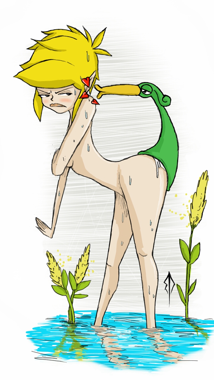 breasts color exposed_breasts ezlo female hylian interspecies link male minish_cap rule_63 side_view the_legend_of_zelda the_minish_cap zantetsushino