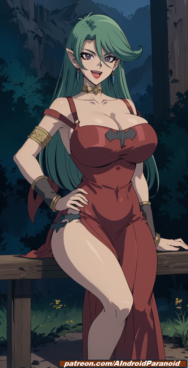 ai_generated aindroidparanoid big_breasts boots breasts camula cleavage curvy curvy_figure dress green_hair hips hourglass_figure huge_ass huge_breasts large_breasts long_hair massive_breasts massvampire_girl narrowed_eyes night orange_eyes outdoors stable_diffusion tight_clothes vampire vampire_girl wide_hips yu-gi-oh! yu-gi-oh!_gx