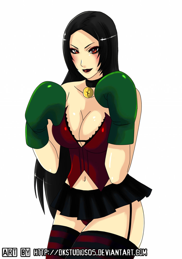 1girls big_thighs black_hair black_skirt blush boxing boxing_gloves boxing_stance breasts cleavage clothed clothing collar dkstudios05 eyeshadow female female_only garter_straps gloves goth goth_girl green_boxing_gloves green_gloves human human_only legwear light-skinned_female light_skin lips lipstick long_hair looking_at_viewer midriff original original_character panties red_eyes red_eyeshadow red_lipstick red_panties red_topwear skirt smile solo stockings strapless_top striped_legwear striped_stockings striped_thighhighs thick thick_hips thick_thighs thighhighs topwear white_background wide_hips