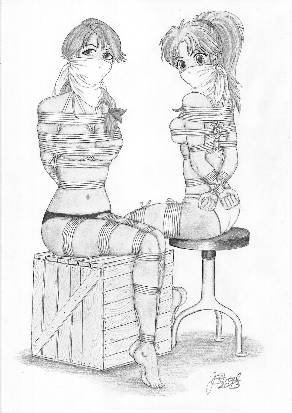 1girls 2013 2girls bondage botan braid breasts female greyscale human jstreel large_breasts long_hair monochrome navel nipples nude panties restrained rope shinigami shizuru_kuwabara shounen_jump sitting tagme yu_yu_hakusho