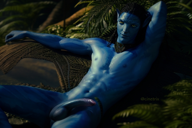 1boy, abs, alien, alien only, avatar, avatar: the way of water, balls, blue body, cinetrix, circumcised, dreadlocks, erection, low res, lowres, male, male only, muscular, na'vi, neteyam, nude, pecs, penis