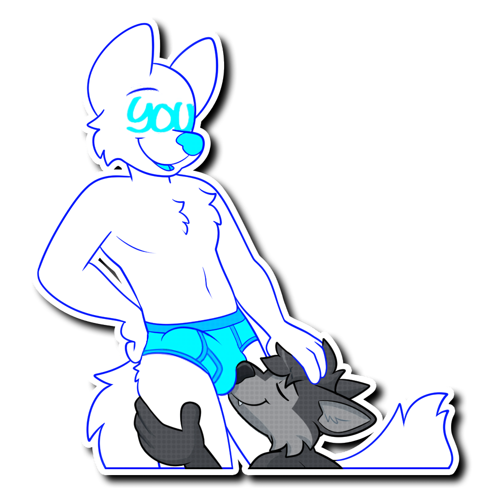 1:1 alpha_channel anthro balls blue_seam_briefs briefs bulge_nuzzling canid canine canis clothing duo erection face_in_crotch fur genitals grey_body grey_fur male mammal nowandlater penis sticker tail telegram_sticker underwear wolf ych_(character) zach_the_wolf