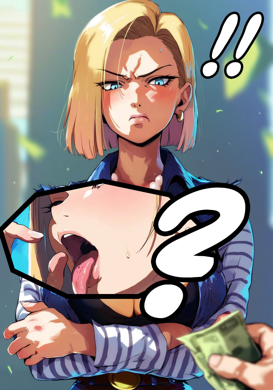 1girls, ai generated, android 18, blonde hair, blue eyes, dragon ball, dragon ball z, female, koyosecond, light skin, light-skinned female, money, prostitution, short hair, tagme