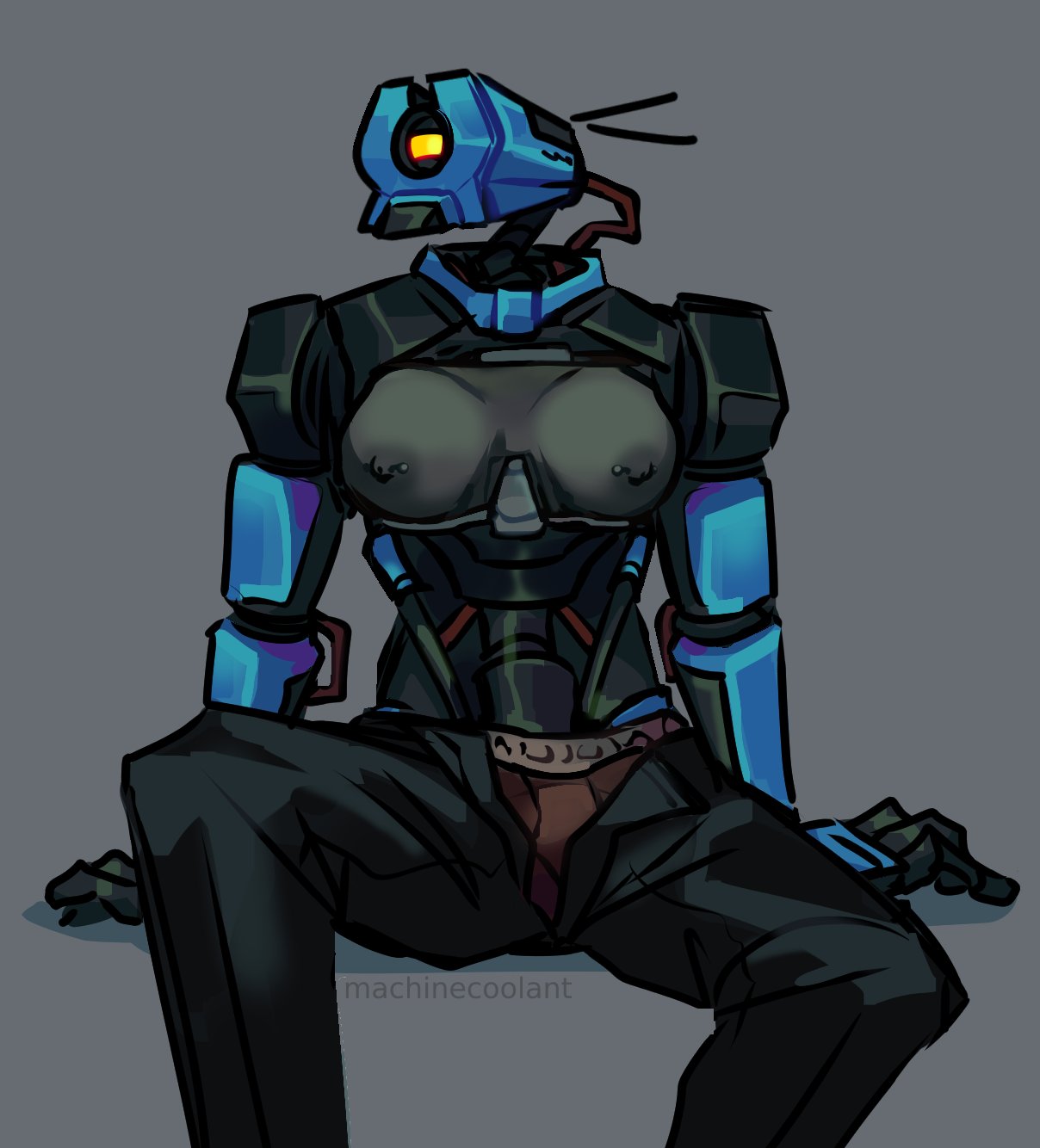 1girls breasts female female_only machinecoolant mirage_(ultrakill) nipple_piercing no_bra no_shirt robot robot_girl tits_out trans_woman_(lore) ultrakill