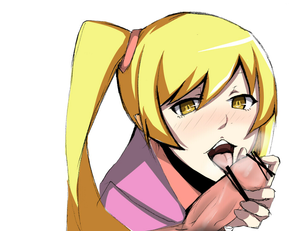 bakemonogatari fellatio female kiss-shot_acerola-orion_heart-under-blade licking_penis monogatari_(series) oral oshino_shinobu penis ponytail tagme tongue vampire yellow_eyes