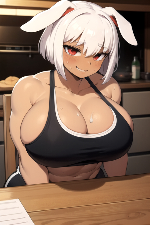 1girls ai_generated cleavage daidouji_(artist) daidoujipv large_breasts looking_at_viewer rabbit_ears red_eyes short_hair tagme