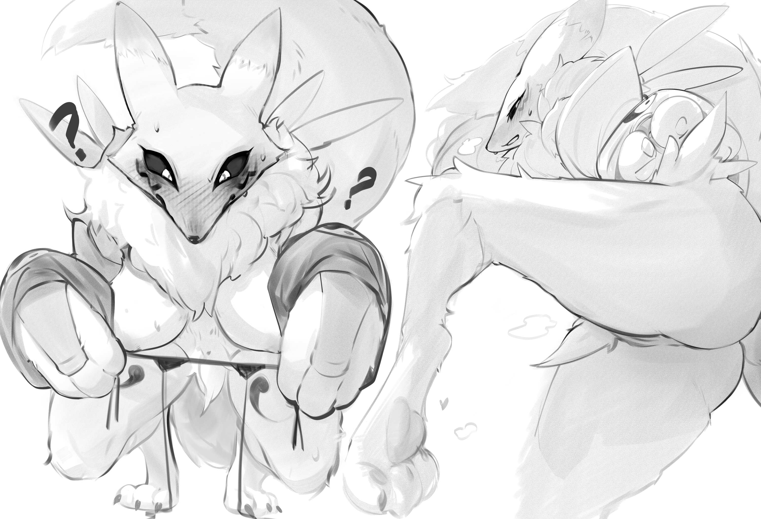 ?, 2024, 3gs, ass, big ass, big breasts, black sclera, blush, blush lines, bra, bra removed, breasts, claws, digimon, digimon (species), embarrassed, embarrassed nude female, enf, female, female only, furry, furry only, monochrome, neck fluff, nipples, open mouth, paws, pubic tuft, pussy, renamon, simple background, steam, sweat