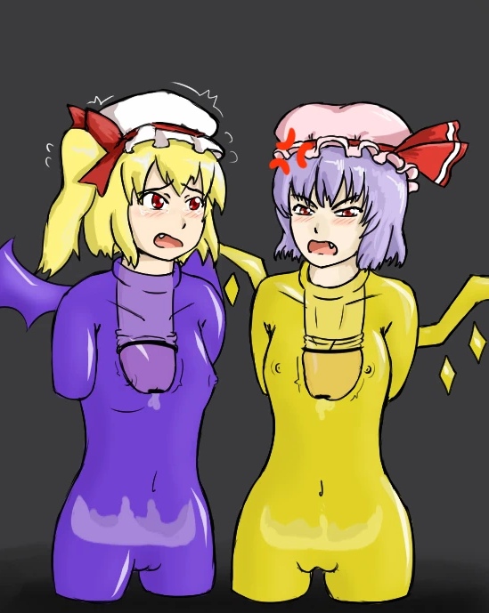 body_swap colley cursed flandre_scarlet head_swap monophallia onahole_transformation penis penis_neck pussy remilia_scarlet touhou transformation unusual_genitalia_placement unusual_penis_placement weird what