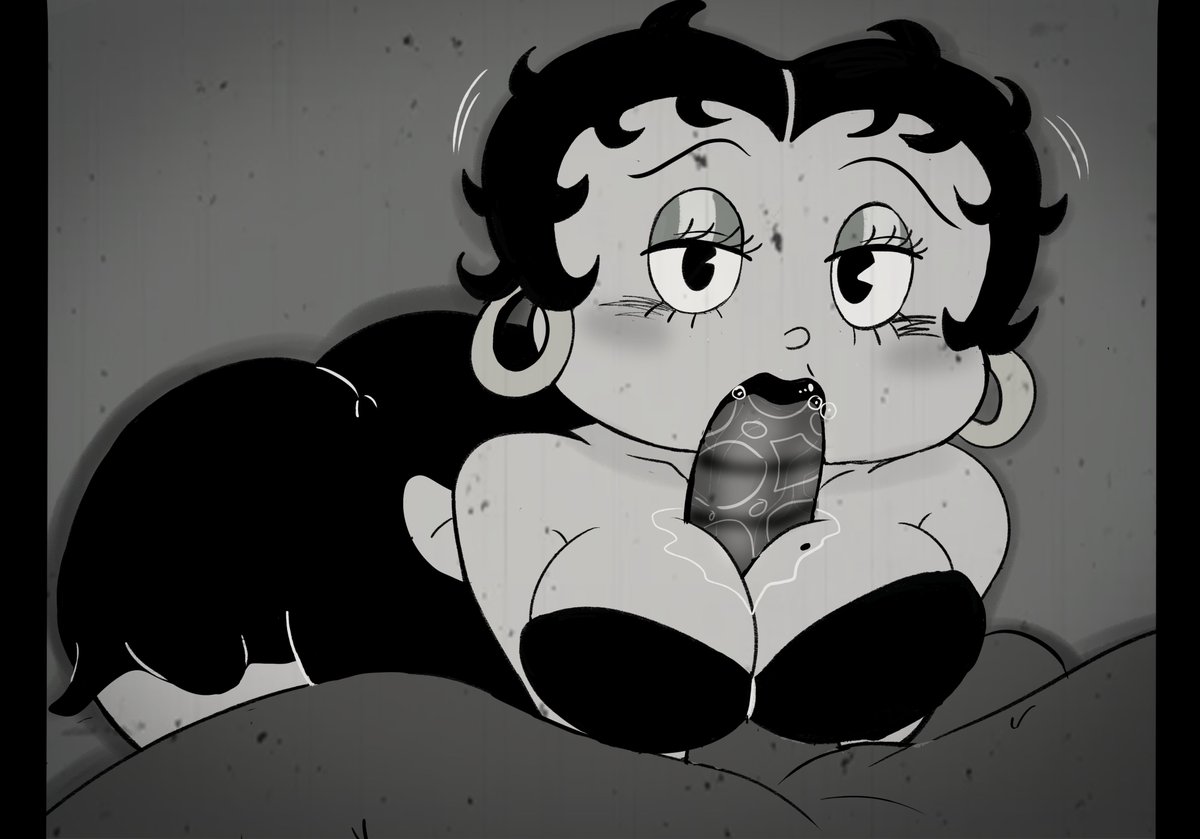 betty_boop big_breasts big_head black_and_white black_cock black_hair blowjob blowjob_face cartoony commission earrings female fleischer_studios instantnudeles lipstick monochrome pac-man_eyes paizufella rubberhose toony wet