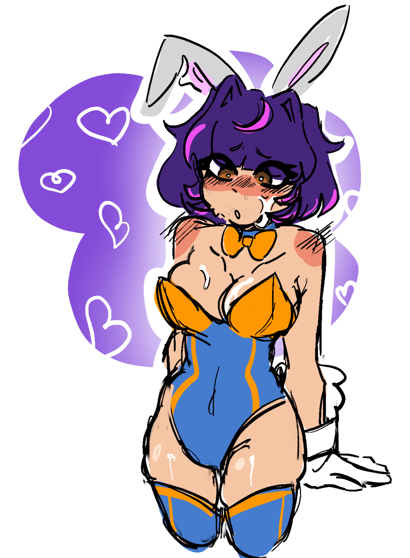 1girls, 2d, breasts, bunny ears, bunnysuit, cum, cum on breasts, cum on face, female, juno (overwatch), merxxi, overwatch, overwatch 2, self upload, tagme