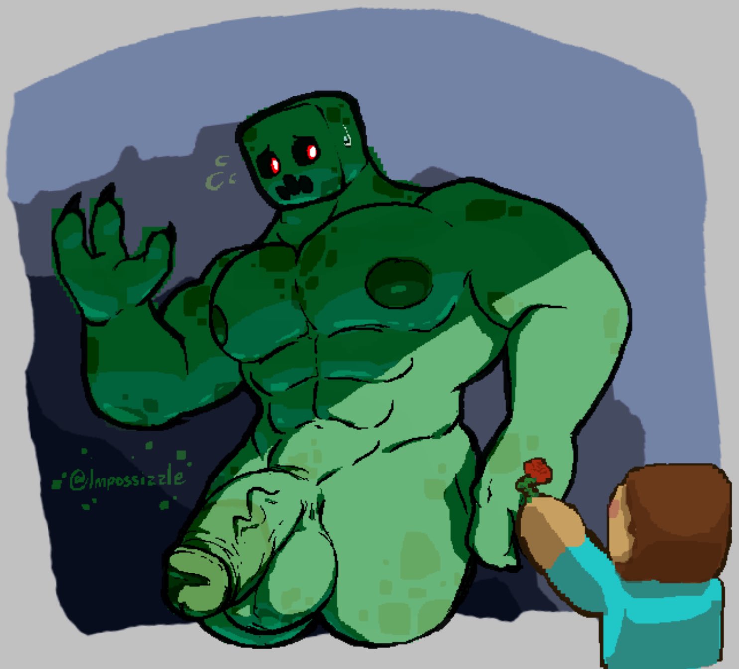 1boy 1male 2024 abs anthro anthro_focus anthro_only anthro_solo beefy big_balls big_cock big_muscles big_penis big_testicles bigger_male claws creeper creeper_(minecraft) creeper_(minecraft)male digital_drawing_(artwork) digital_media_(artwork) finger_claws flaccid flaccid_cock flaccid_penis flower glans humanoid_genitalia humanoid_penis impossizzle male_anthro male_focus male_only minecraft muscle muscles muscular muscular_anthro muscular_male nervous nervous_expression nervous_sweat nipples pecs pectorals romantic shy size_difference solo solo_anthro solo_focus solo_in_panel solo_male steve_(minecraft) vein veiny_penis