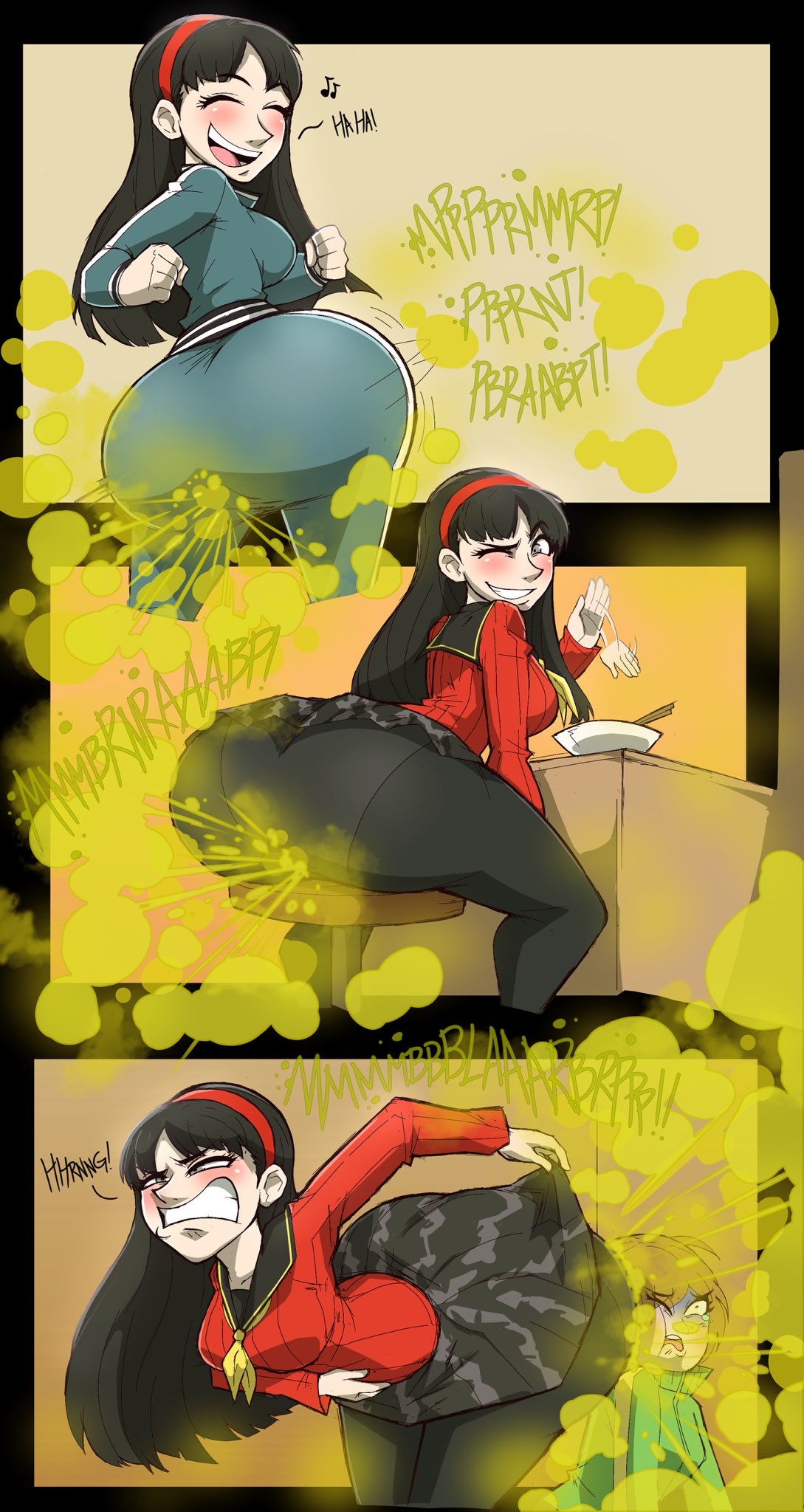 amagi_yukiko atlus fart fart_fetish female female_only persona persona_4 satonaka_chie tagme xee xeenitsu zeeny