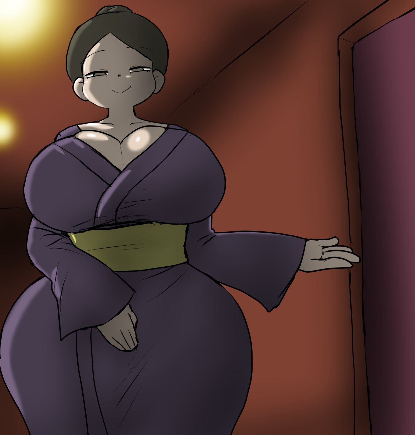 1girls 2024 2d 2d_(artwork) asian asian_female big_breasts boobs brown_hair cleavage collarbone covered_nipples curvy_body curvy_female curvy_figure digital_media_(artwork) drawing enigi09 female female_focus female_only full_color hairbun hips japanese japanese_clothes kimono large_breasts looking_at_viewer mature_female milf milk mostly_clothed mother oc older_female open_hand original original_character purple_clothing purple_kimono seductive seductive_look seductive_smile smiling_at_viewer solo_female solo_focus standing thick_hips thick_thighs tight_clothing voluptuous_female yukata