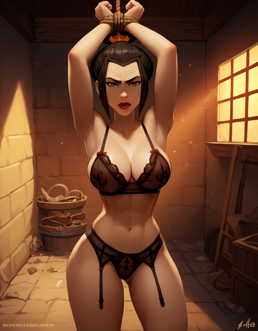 ai_generated avatar_the_last_airbender azula before_sex bondage dark_hair handcuffs lingerie tied_up voloeil