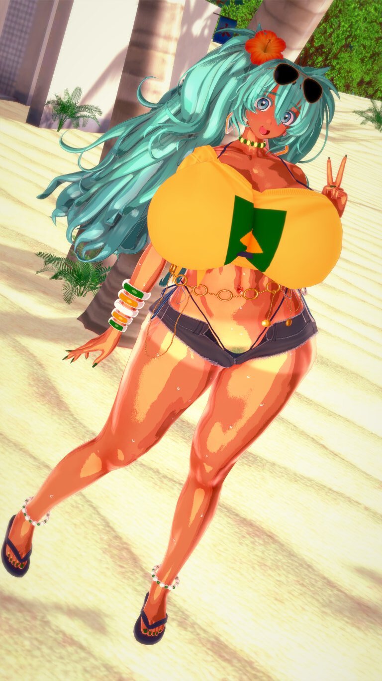 1girls beach big_breasts big_thighs brazil brazilian brazilian_female brazilian_miku breasts busty codeyumi female female_only gigantic_breasts hatsune_miku huge_breasts huge_thighs koikatsu large_breasts large_thighs massive_breasts navel peace_sign sandals thick_thighs thighs twintails v_sign vocaloid voluptuous