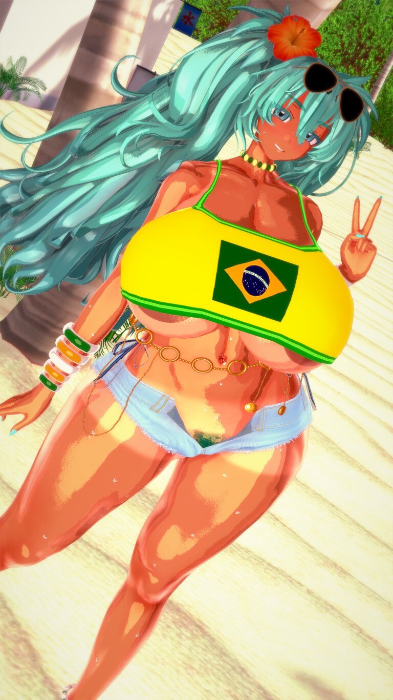 1girls beach big_breasts big_thighs brazil brazilian brazilian_female brazilian_miku breasts busty codeyumi female female_only gigantic_breasts hatsune_miku huge_breasts huge_thighs koikatsu large_breasts large_thighs massive_breasts navel peace_sign thick_thighs thighs twintails v_sign vocaloid voluptuous