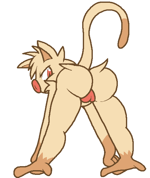 anthro ass back_view bent_over color cyanzangoose female female_only fur furry furry_ass furry_tail mankey nude pokemon solo tail white_background