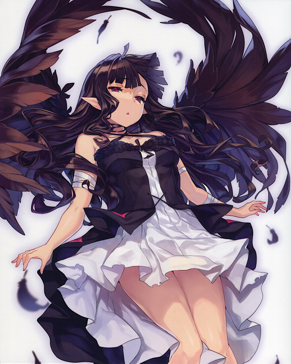 black_wings brown_hair cute demon_girl eve_reese kaifuku_jutsushi_no_yarinaoshi light_novel official_art promotional_art redo_of_healer shiokonbu