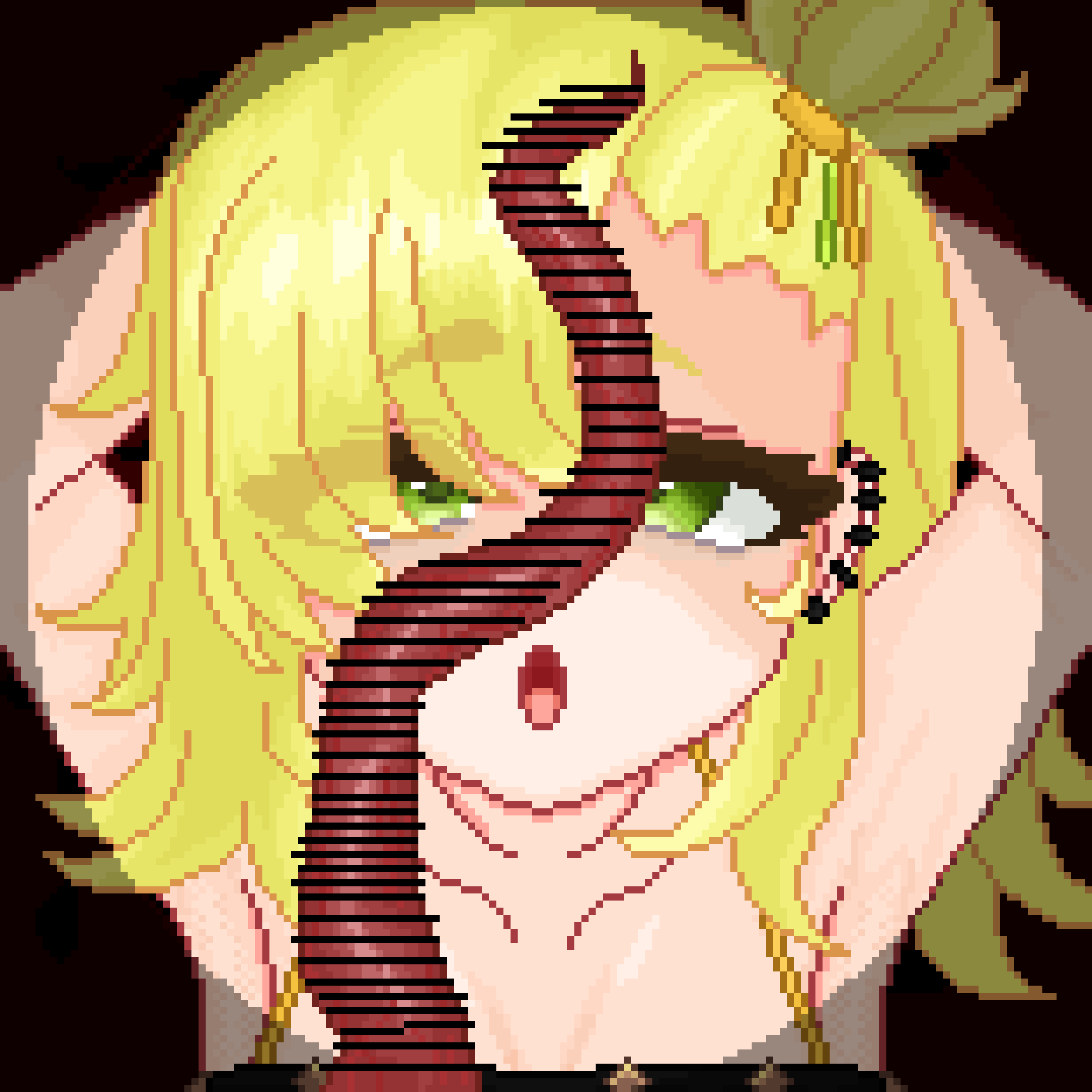 1boy 1girls arms_behind_head blonde_hair ear_piercing femsub green_eyes huge_cock imminent_oral katharsis maledom open_mouth pig pig_penis piper_wheel pixel_art short_hair zenless_zone_zero zoophilia