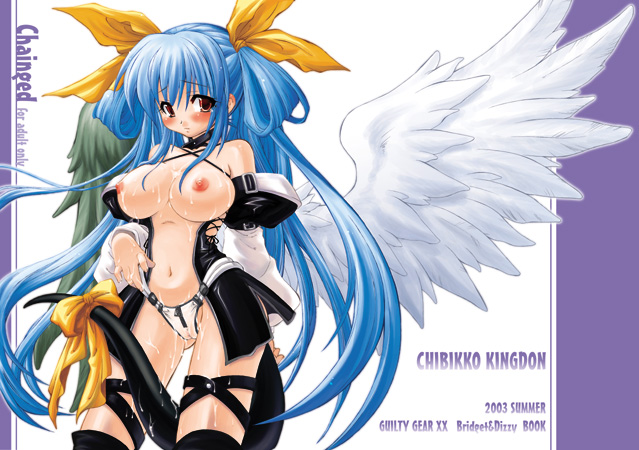 1girls asymmetrical_wings bare_shoulders blue_hair blush bow breasts cameltoe choker cover cover_page cum cum_on_body cum_on_breasts cum_on_lower_body cum_on_upper_body detached_sleeves dizzy_(guilty_gear) doujinshi female guilty_gear hair_ribbon kekocha long_hair no_bra panties red_eyes ribbon solo tail tail_ribbon thighhighs tied_hair twintails underwear very_long_hair white_panties wings