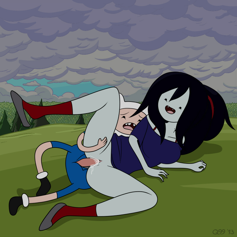 adventure time, black hair, female, finn the human, male, marceline, uncensored, vampire