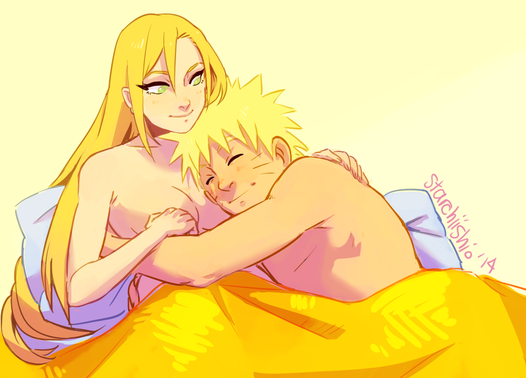 1boy 1girls blonde_hair closed_eyes cover cuddling female human in_bed ino_yamanaka long_hair male naruto naruto_shippuden nude pillows short_hair sideboob sleeping smile spiked_hair starchii starchiishio straight uzumaki_naruto yellow_eyes