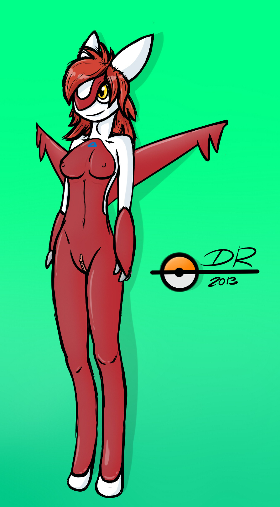 anthro breasts drakeraynier female female_only hair latias nude pokemon pokemon_(species) red_hair solo standing tagme wings