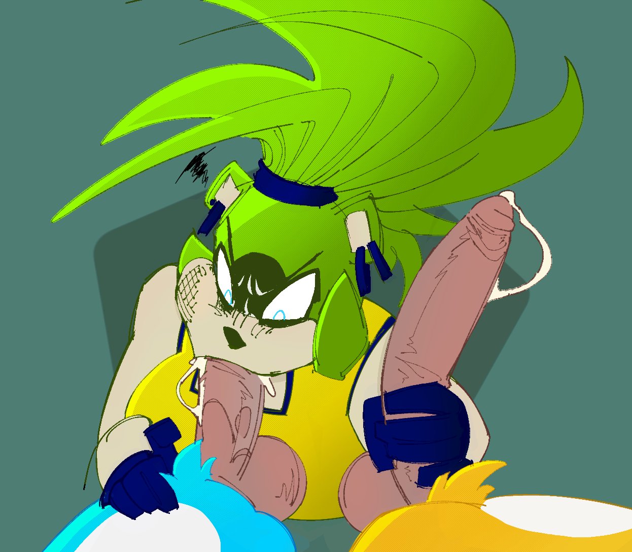 1girls, 2boys, blowjob, cum, fellatio, female, garbageboxxxed, handjob, kitsunami the fennec, male, miles prower, mobian (species), multiple penises, penis, sonic (series), sonic the hedgehog (idw), sonic the hedgehog (series), straight, surge the tenrec, tails, tails the fox