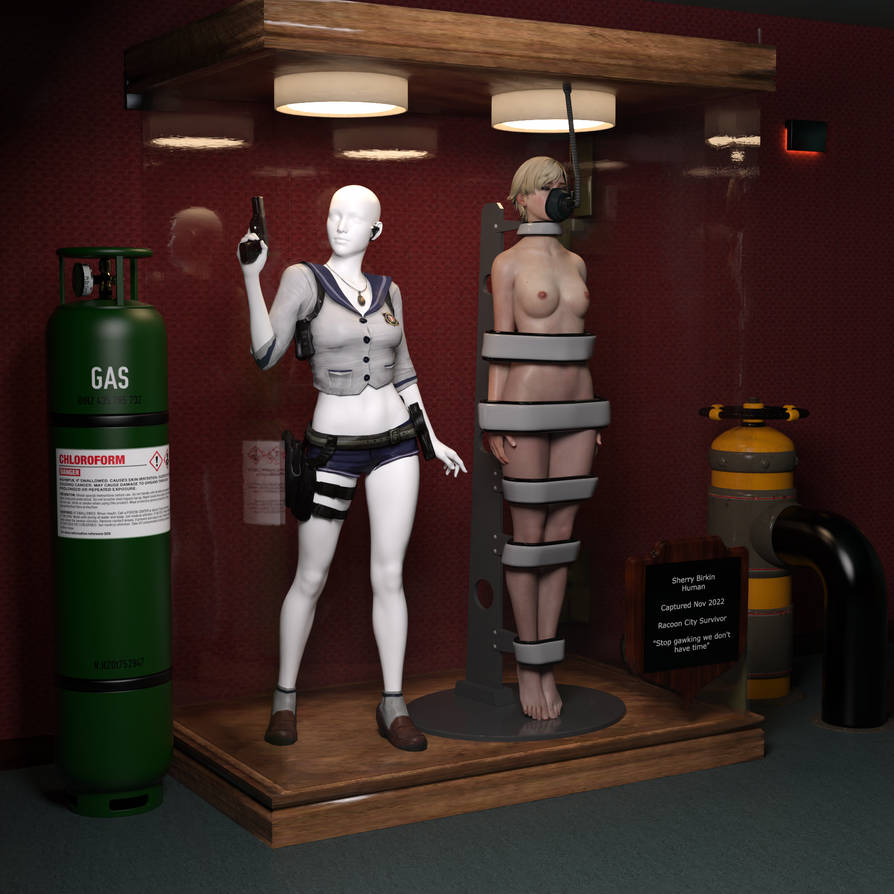 1girls 3d arms_at_sides asleep barefoot blonde_hair bound bound_arms bound_legs bound_neck breasts captured captured_heroine chloroform clothes_removed completely_nude completely_nude_female defeated defeated_heroine display display_case drugged eyes_closed feet forniphilia gas_mask helpless helpless_female human_furniture human_trophy immobile indoors legs_together living_statue living_trophy mannequin name_tag nipples nude nude_female oldmanjaay overhead_light permanent_bondage plaque pussy_obscured resident_evil sherry_birkin short_hair sign solo_female stasis_chamber stationary_restraints stripped stripped_naked suspension suspension_bondage trophy_case unconscious