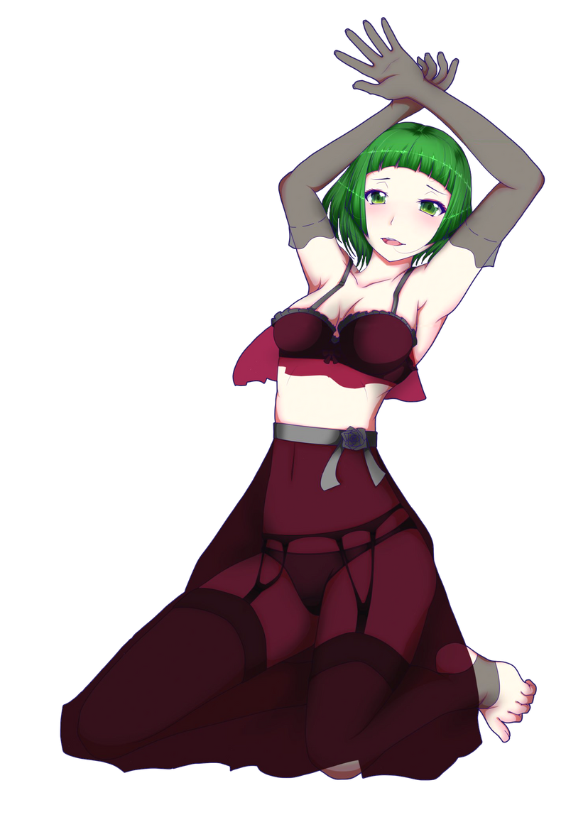 1girls 2018 armpits arms_up barefoot blunt_bangs blush brass_noise_flamenco_(vocaloid) breasts cleavage elbow_gloves ell182a_(masa_works_design) eyeshadow female full_body gloves green_eyes green_hair grey_gloves gumi gumi_(brass_noise_flamenco) looking_at_viewer masa_works_design medium_breasts midriff mv_character official_art open_mouth panties see-through short_bangs short_hair smile solo solo_female tagme thighhighs third-party_source toeless_legwear toes transparent_background transparent_clothing underwear vocaloid