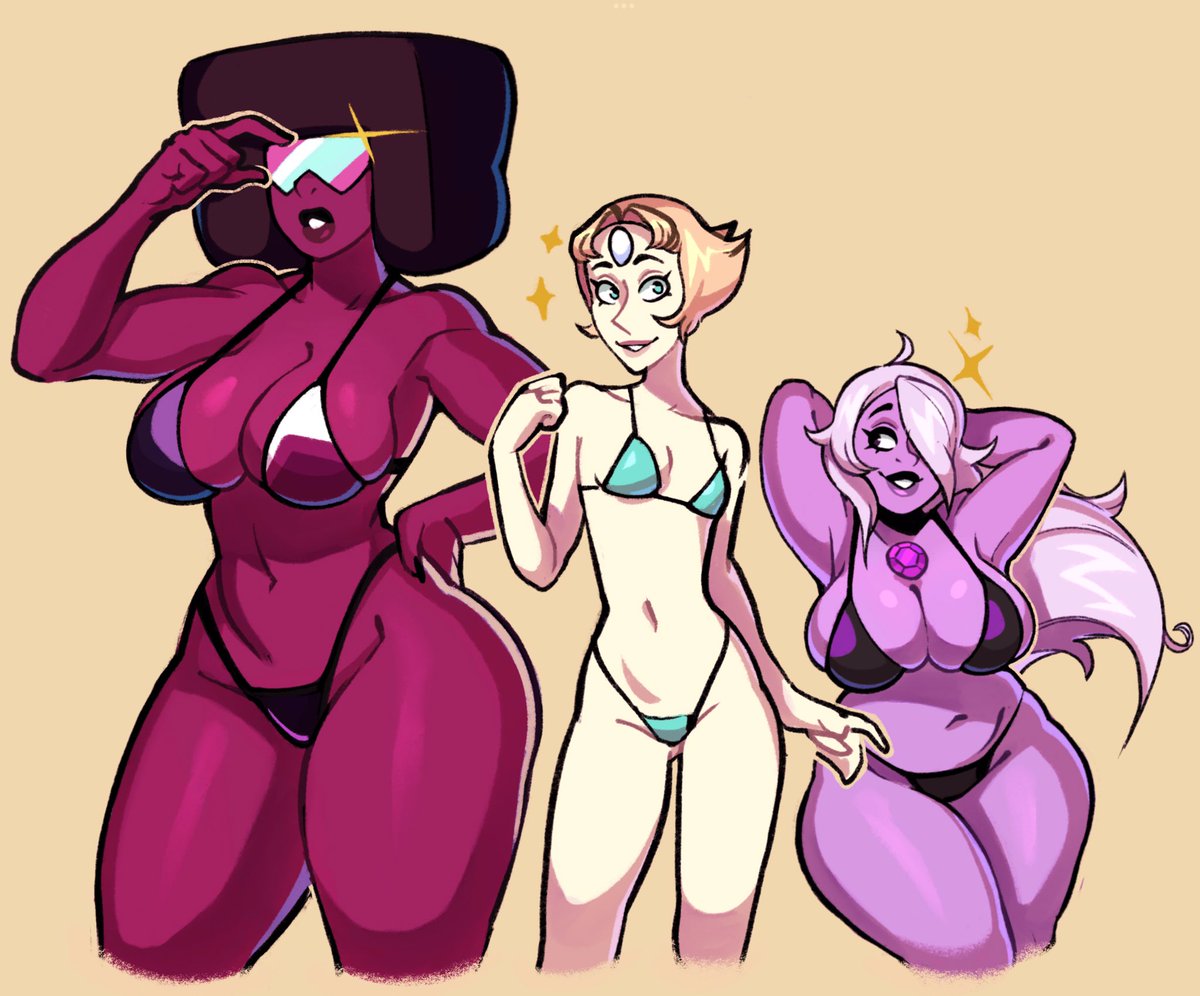 3girls amethyst_(steven_universe) bikini breasts cartoon_network female fkiller garnet_(steven_universe) gem_(species) pearl_(steven_universe) size_difference steven_universe tagme