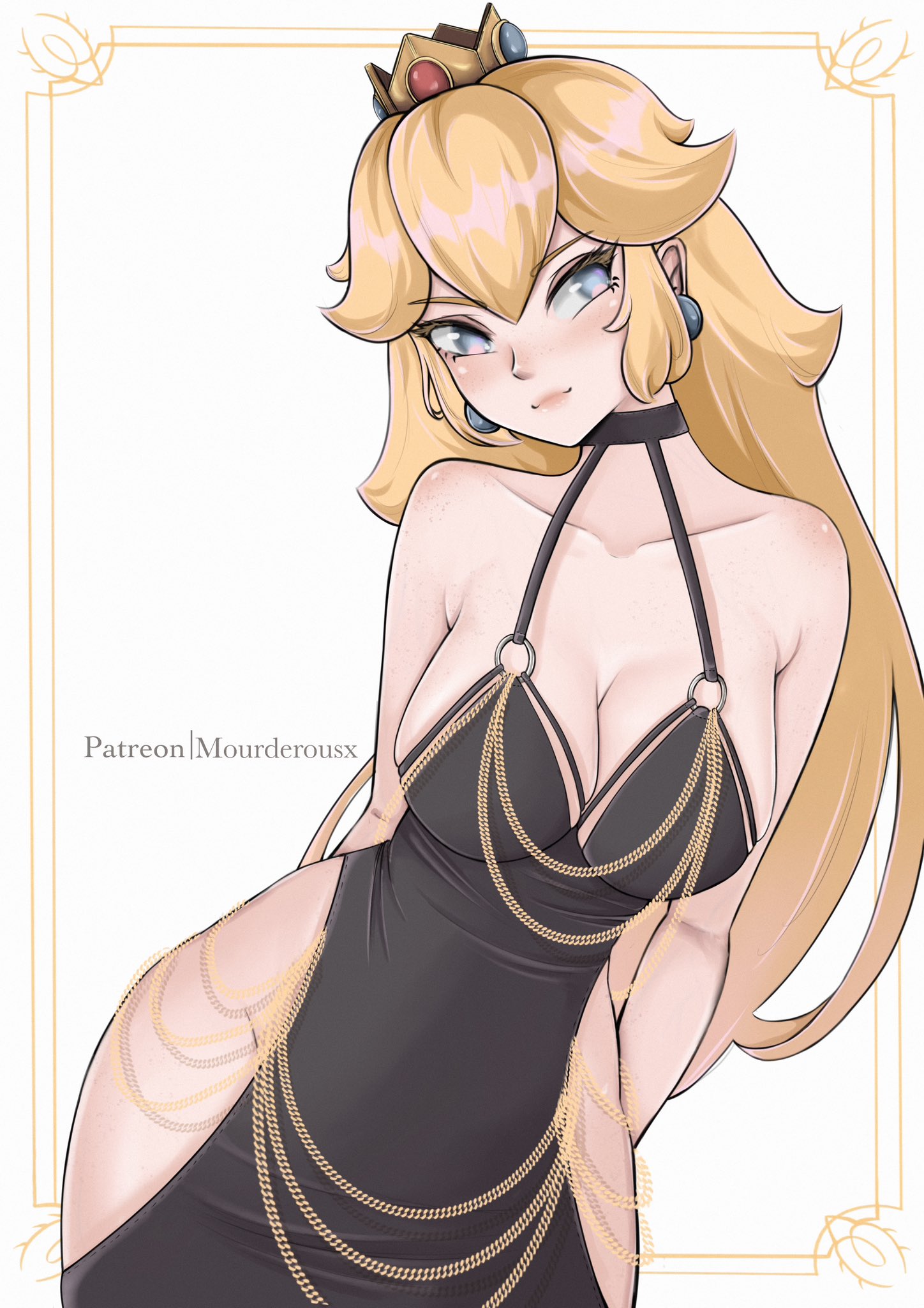 alternate costume, blonde hair, breasts, dress, female, female only, mario (series), modakawa dress, mourderousx, nintendo, no nostrils, princess peach, small nose, solo