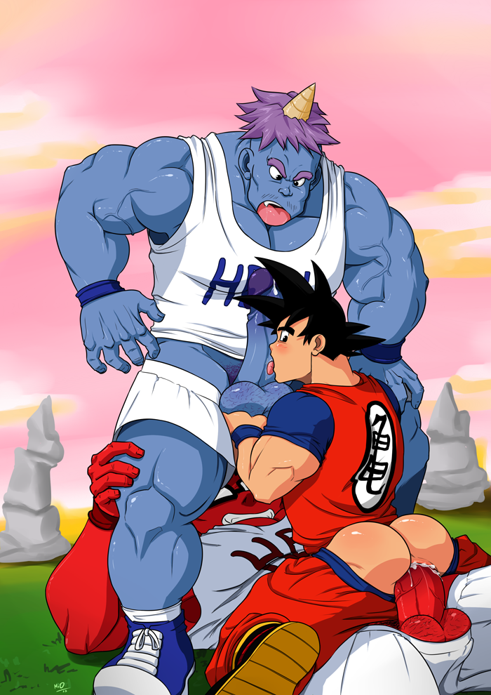 3boys anal ball_fondling bara cum cum_in_ass dragon_ball dragon_ball_z fellatio fondling_balls gay goz_(dragon_ball) male male_only mez_(dragon_ball) miotoko son_goku yaoi