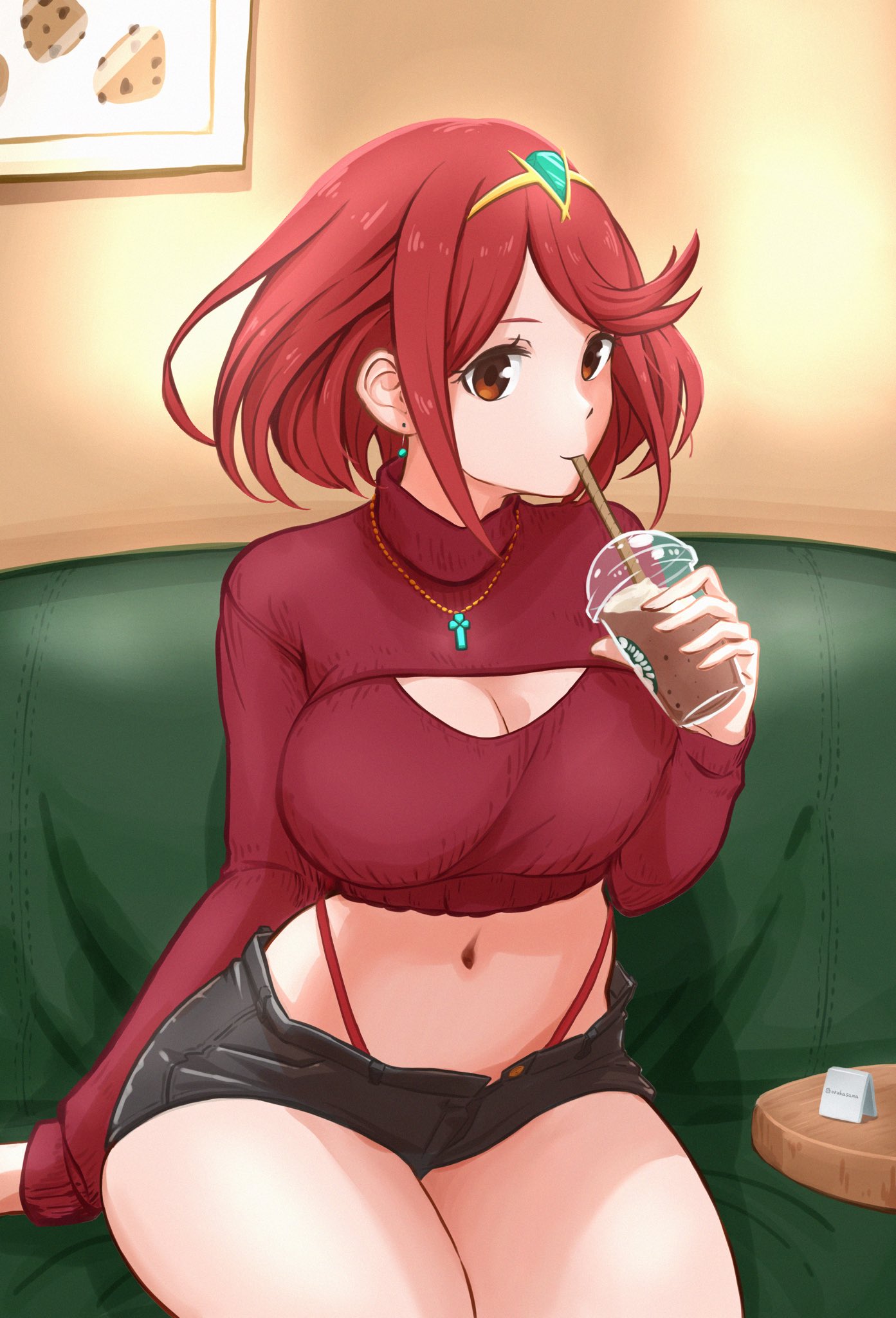 boob window, breasts, female, female only, looking at viewer, nintendo, orukasama, pyra, short hair, solo, xenoblade (series), xenoblade chronicles 2