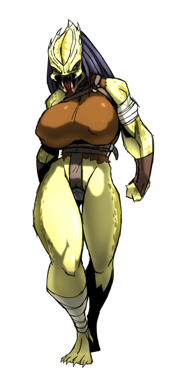 1girls, 2d, ass, big ass, bigdad, breasts, curvy, darnact, female, female only, female yautja, huge breasts, predator (franchise), solo, solo female, swiftfoot (bigdad), white background, yautja