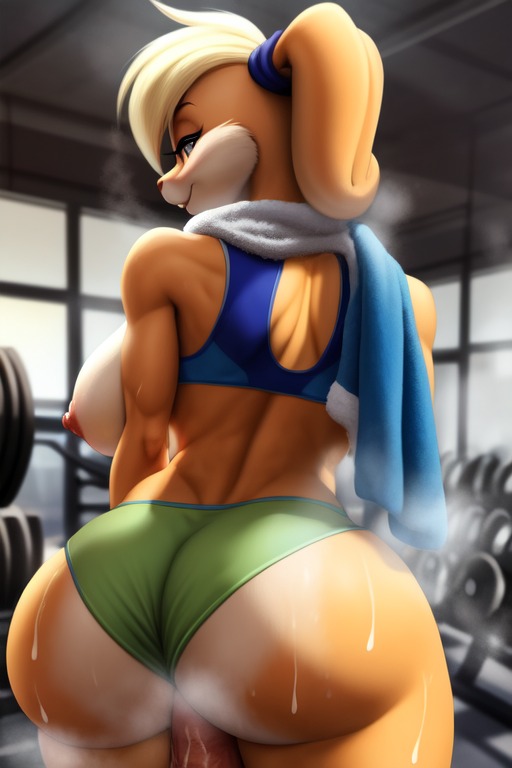 ai_generated anthro ass ass_focus back_view bedroom_eyes boobs_out breasts breasts breasts_out bunny cock_between_ass dick_between_thighs furry furry_only gym gym_uniform hotdogging hotdogging_ass huge_ass huge_breasts huge_cock lola_bunny looking_at_viewer looking_back muscles muscular muscular_anthro muscular_female space_jam sweat sweating sweaty_butt thick thick_ass thick_hips thick_thighs tits_out workout workout_clothes