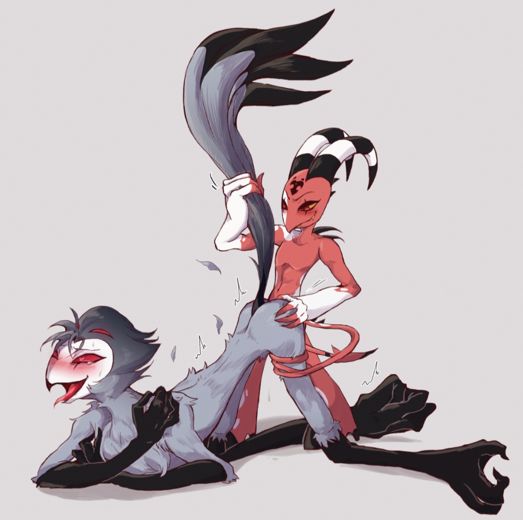 2024, anal, anal insertion, anal sex, blitzo (helluva boss), demon horns, demon tail, digital drawing (artwork), digital media (artwork), feathers, gay, helluva boss, horns, imb, male, male only, male penetrated, male penetrating, male penetrating male, male/male, owl, owl demon, owl humanoid, red eyes, red skin, stolas (helluva boss), tagme, tail, tototorya, yaoi