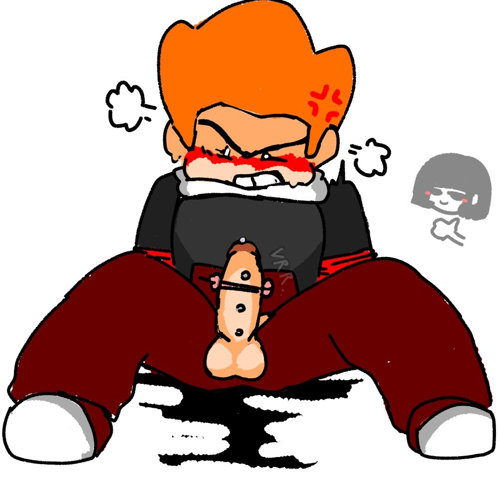 1boy angry bondage clothing friday_night_funkin friday_night_funkin_lullaby ginger hypnos_lullaby kuu_(kuuderealt) kuuderealt looking_at_penis male male_only male_solo newgrounds only_male orange_hair penis pico_(newgrounds) sitting solo_male spread_legs thumbs_up tied_up unzipped unzipped_pants vibrator vibrator_on_penis white_background