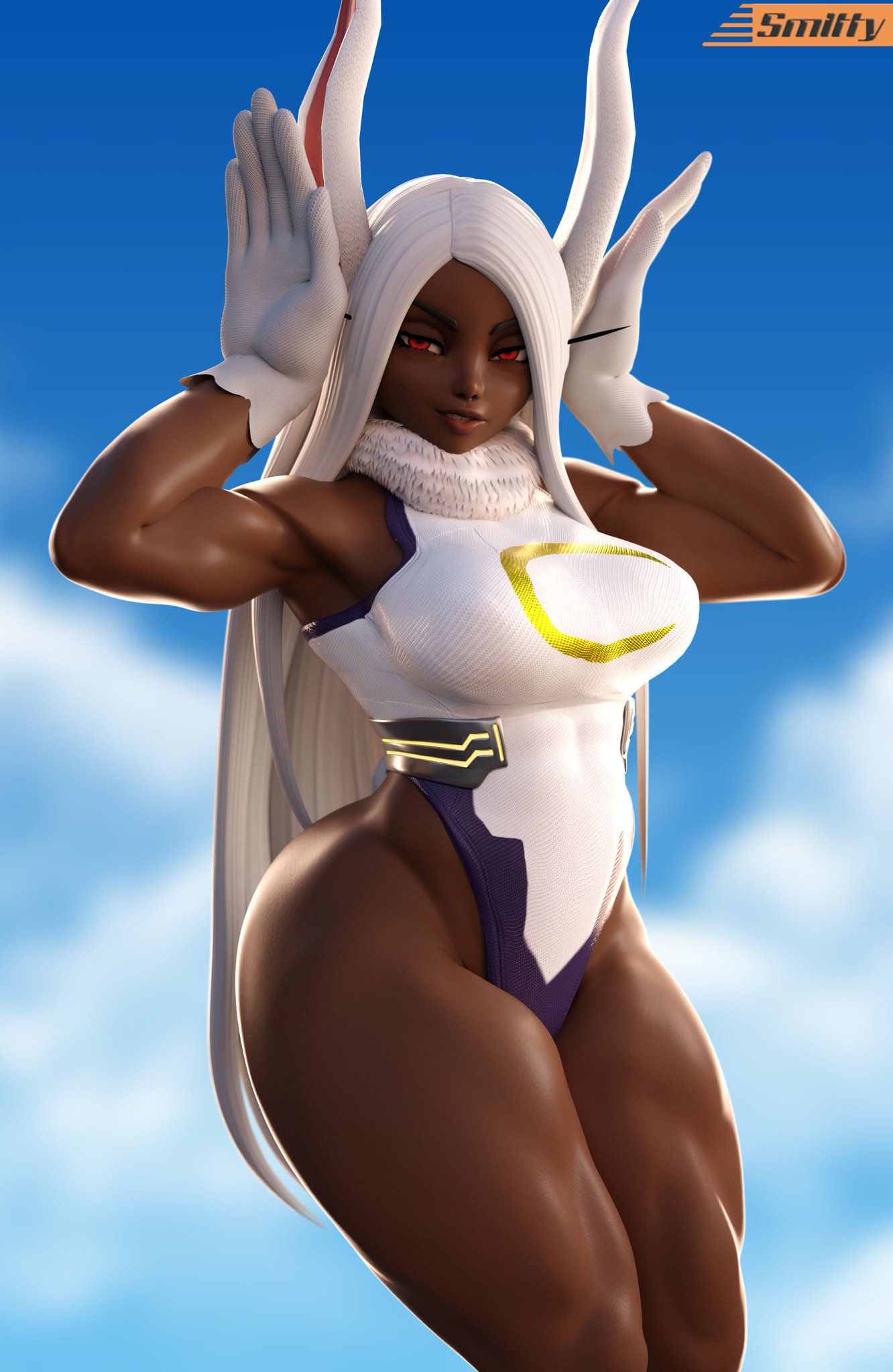 1girls, 3d, ass, athletic, athletic female, big ass, big breasts, breasts, brown body, brown skin, brown-skinned female, bust, busty, chest, curvaceous, curvy, curvy figure, dark skin, dark-skinned female, female, female focus, fit, fit female, hair, hero, heroine, hips, hourglass figure, huge breasts, human, large breasts, legs, lips, mature, mature female, miruko, my hero academia, rumi usagiyama, shounen jump, slim waist, smitty34, superhero, superheroine, thick, thick hips, thick legs, thick thighs, thighs, voluptuous, waist, white hair, wide hips