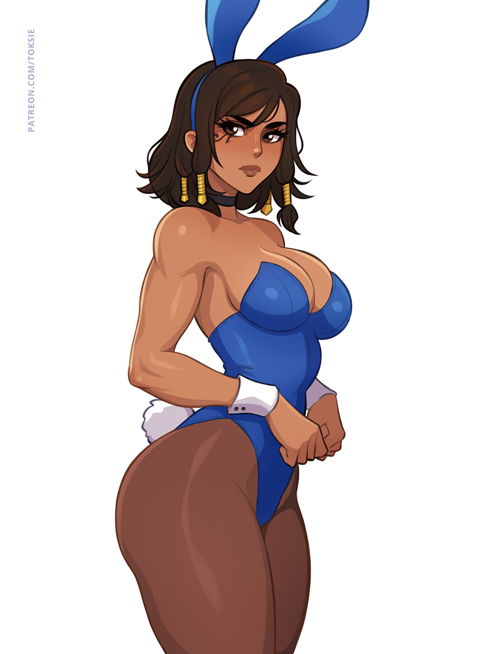 1girls 2d 2d_(artwork) ass blizzard_entertainment breasts brown_eyes brown_hair brown_skinned_female bunny_ears bunny_ears_headband bunny_girl bunny_tail bunnysuit choker cuffs_(clothing) detached_cuffs egyptian egyptian_female face_tattoo fareeha_amari female female_focus female_only fit_female hair_beads hair_ornament highleg highleg_leotard large_ass large_breasts leotard overwatch overwatch_2 pantyhose pharah sidelocks simple_background solo solo_female solo_focus toksie wide_hips