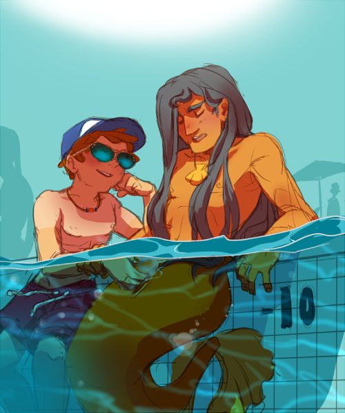 2boys baseball_cap brown_hair closed_eyes dipper_pines disney disney_channel fictional_interracial fingering_partner fins gay gravity_falls green_scales grey_hair handjob holding_penis human interspecies long_hair male male/male male_on_male male_only merfolk merman mermando penis penis_out pool rinsfw smooth_skin solo_male sunglasses tagme underwater