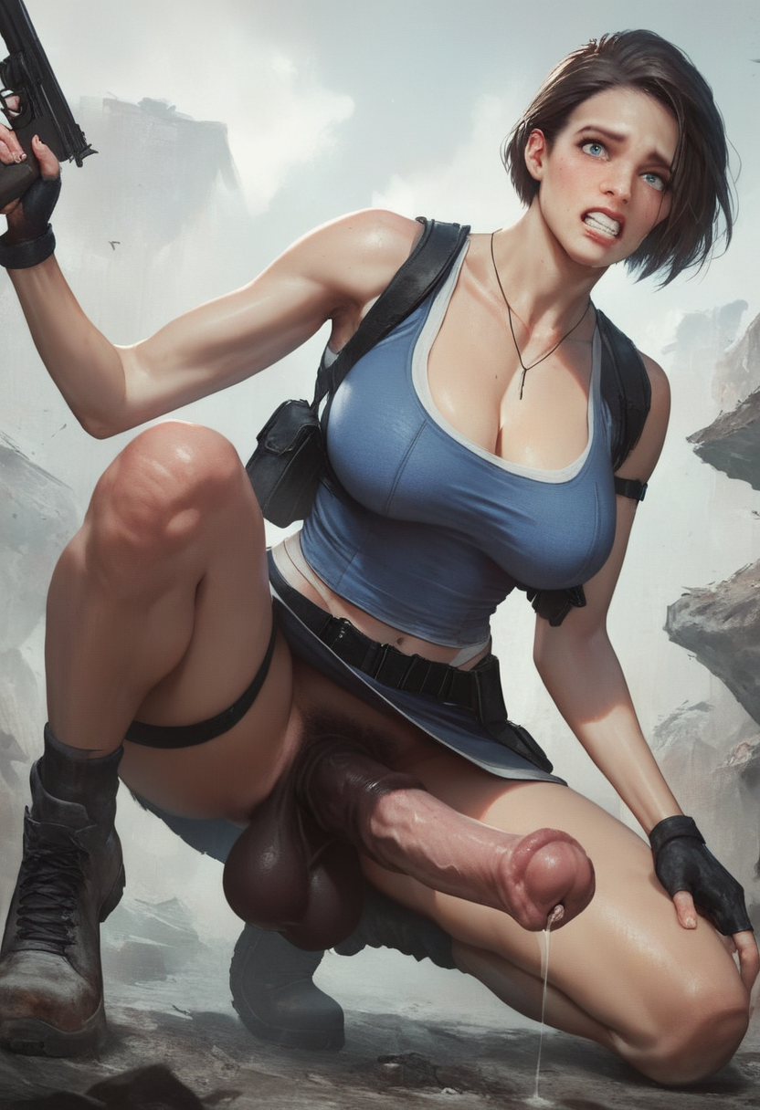 1futa ai_generated babski326 belt big_balls black_footwear black_gloves blue_eyes boots breasts brown_hair cleavage clenched_teeth collarbone covered_nipples covering_breasts equine_penis erection fingerless_gloves futa_only futanari gloves gun hair handgun holding_gun holding_object holding_weapon holster horsecock horsecock_futanari huge_breasts huge_cock jewelry jill_valentine jill_valentine_(sasha_zotova) kneeling large_balls lips looking_at_viewer miniskirt necklace no_panties on_knees outdoors pouch pubic_hair resident_evil resident_evil_3 resident_evil_3_remake rubble scared short_hair skirt socks solo solo_futa spread_legs spreading tank_top teeth testicles thigh_holster trigger_discipline veins veiny_penis