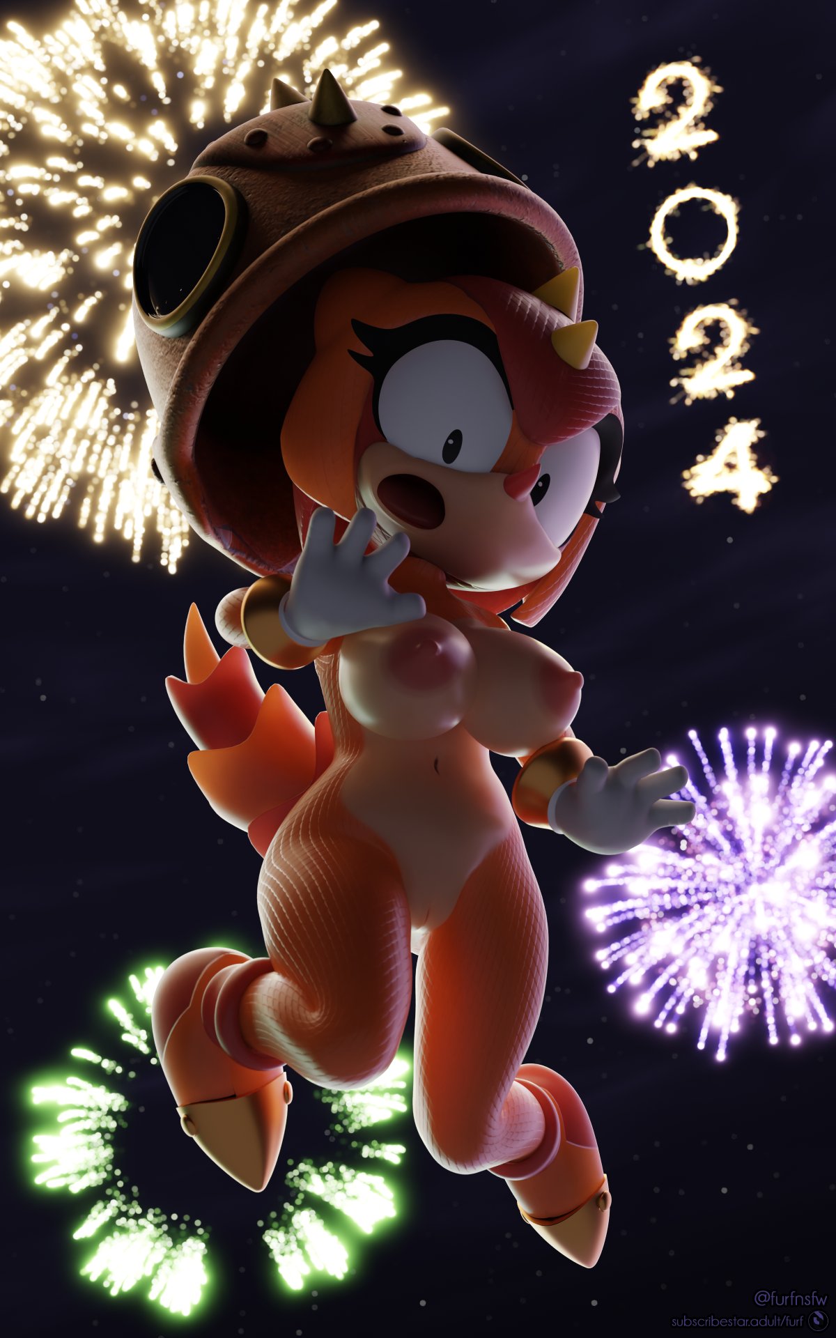 2024 3d 3d_(artwork) anthro areola armor big_breasts breasts chinese_zodiac classic_sonic_(universe) clothing curvy_figure digital_media_(artwork) erect_nipples eyelashes female fireworks footwear furfnsfw genitals girdled_lizard gloves handwear headgear helmet hi_res holidays hourglass_figure lizard looking_at_viewer lunar_new_year mammal midair navel new_year new_year_2024 night nipples nude open_mouth orange_body outside pink_areola pink_nipples pussy reptile scales scalie sega shadow solo sonic_(series) sonic_superstars sonic_the_hedgehog_(series) spikes spikes_(anatomy) sungazer_(lizard) surprised_expression tail thick_thighs trip_the_sungazer voluptuous wide_hips year_of_the_dragon