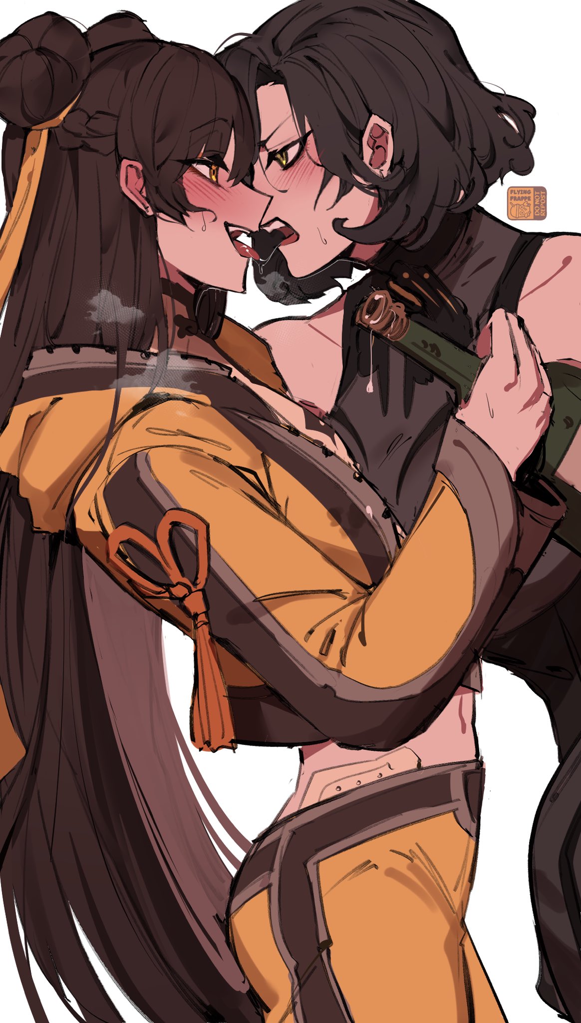 2girls after_kiss amber_eyes angry annoyed annoyed_expression black_hair black_survival black_survival:eternal_return blush blush_lines blushing_at_partner eternal_return:_black_survival female female/female female_focus female_on_top female_only fit fit_female flyingfrappe green_eyes happy lesbian_couple lesbian_domination li_dailin_(black_survival) long_hair multiple_girls open_mouth rozzi_(black_survival) saliva saliva_string saliva_trail short_hair slim slim_waist smile smiling smiling_at_partner tagme teasing tongue tongue_out yuri