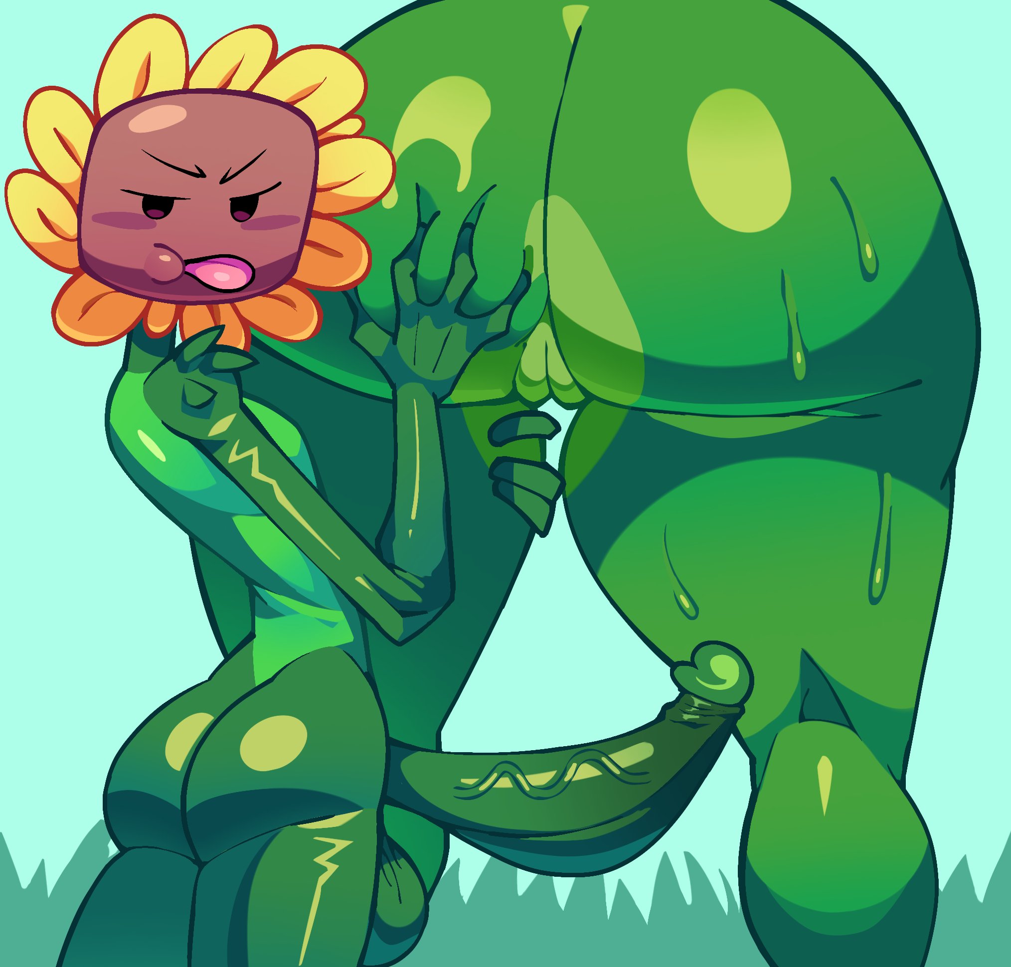 1boy, 1girls, anthro, anthrofied, ass, ass grab, breasts, cock, dick, female, flora fauna, fred the sunflower (pvz), hcyclops66, larger female, male, peashooter (pvz), penis, plant, plant girl, plant humanoid, plantie, plants vs zombies, plants vs. zombies, popcap games, pussy, sunflower (pvz)