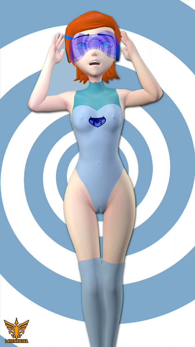 1girls 3d artist_logo artist_name ben_10 blue_one-piece_swimsuit blue_swimsuit gwen_tennyson hypnosis latinkaixa one-piece_swimsuit orange_hair swimsuit